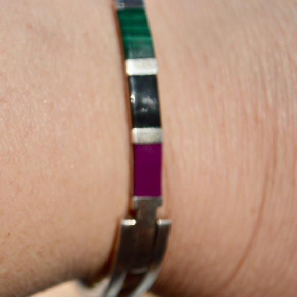 Sterling Suglite Onyx Malachite Silver Bracelet - Picture 5 of 5